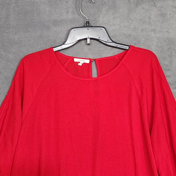 Maurice’s Red Blouse Chiffon Shirt Size Large Slit Sleeve Keyhole Back - Picture 4 of 10